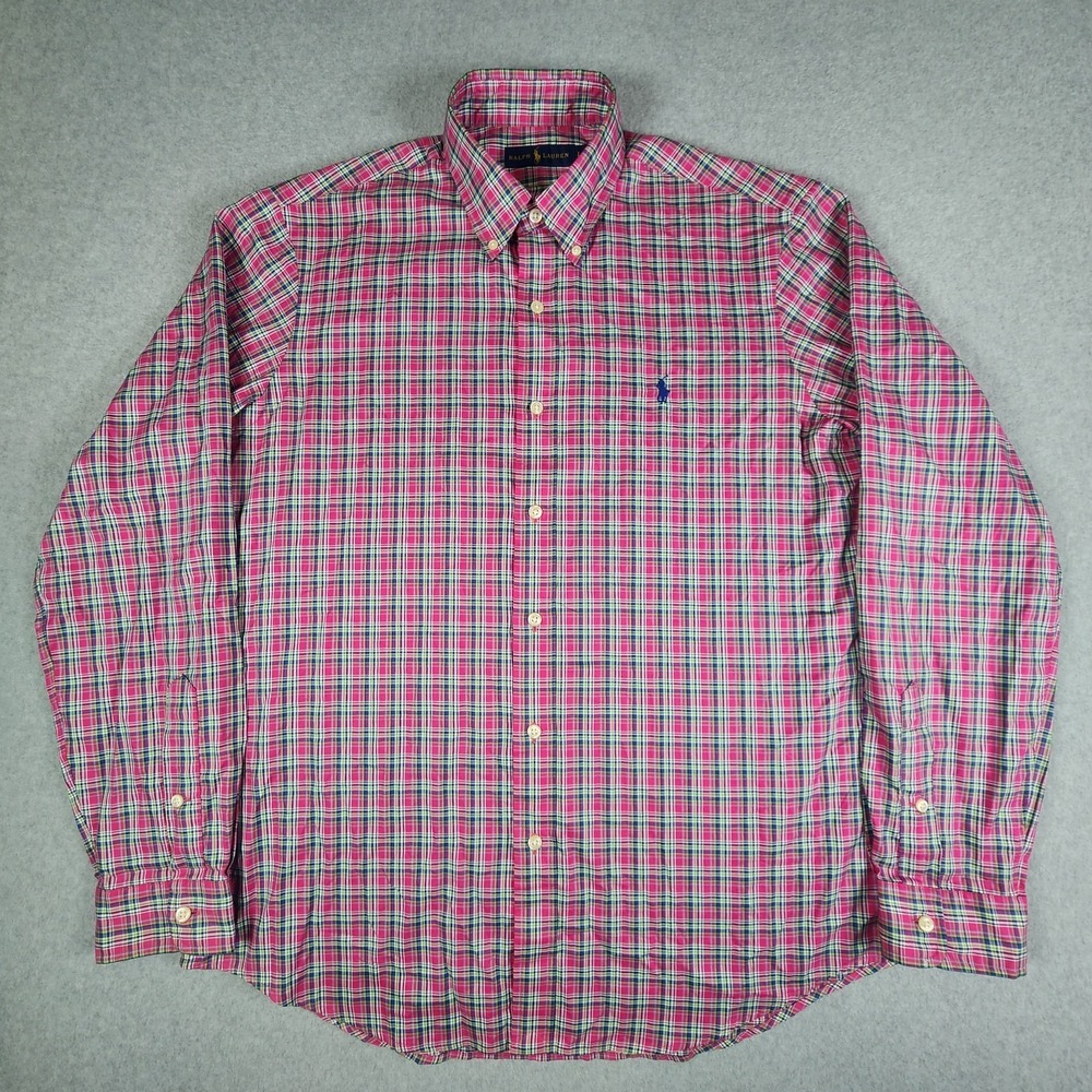 Ralph Lauren Plaid Shirt Men L Pink Multicolor Blue Pony Button Down Long-Sleeve - Picture 2 of 12